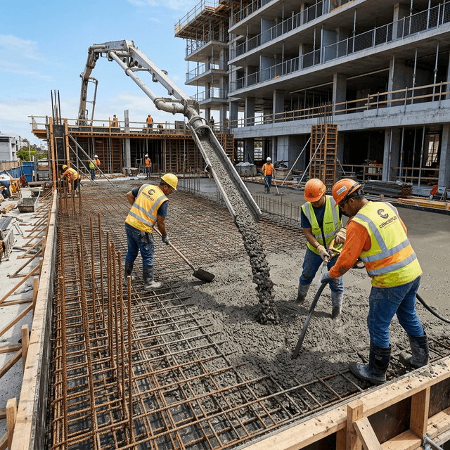 Concretagem de laje com concreto usinado Concrecamp em obra residencial em Campinas