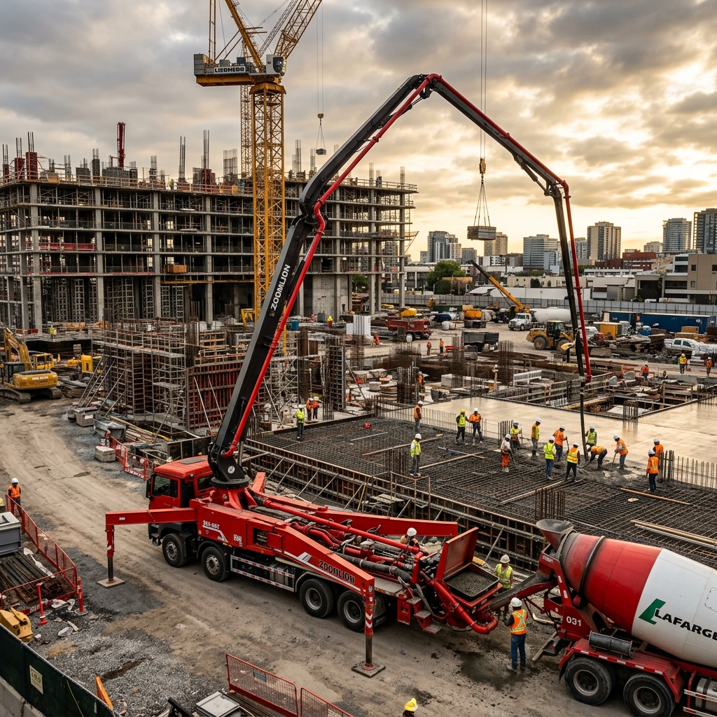 Concreto usinado sendo aplicado